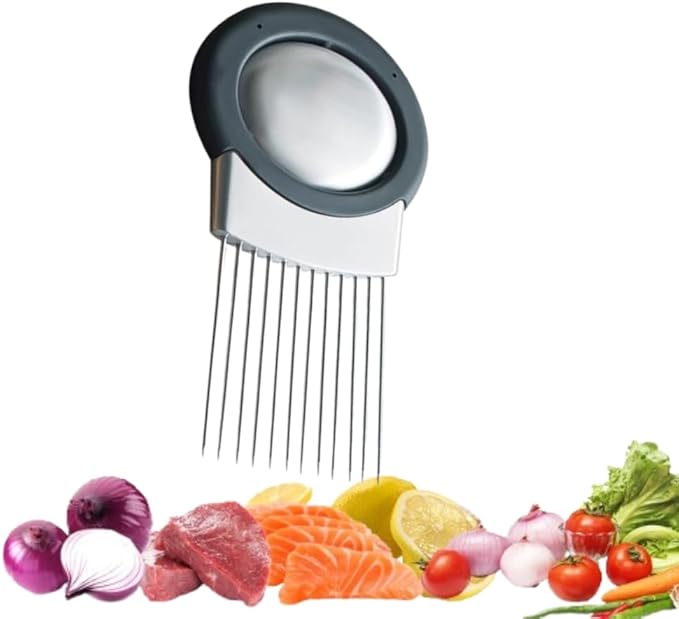 Onion Slice Holder, 2025 Upgraded Stainless Steel Onion Holder for Slicing Lemon Slicer Vegetable Cutter, Kitchen Chopper Slicing Assistant Tool for Meat, Onion, Potato, Tomato (1, B)