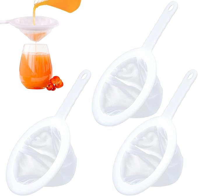 WXJ13 3 Pieces Ultra-Fine Nylon Mesh Strainer, Food Yogurt Mesh, Plastic Sieve Fine Mesh Colander with Handle for Filtering Juice Milk Soy Coffee Honey Wine Yogurt (100/200/400Mesh)
