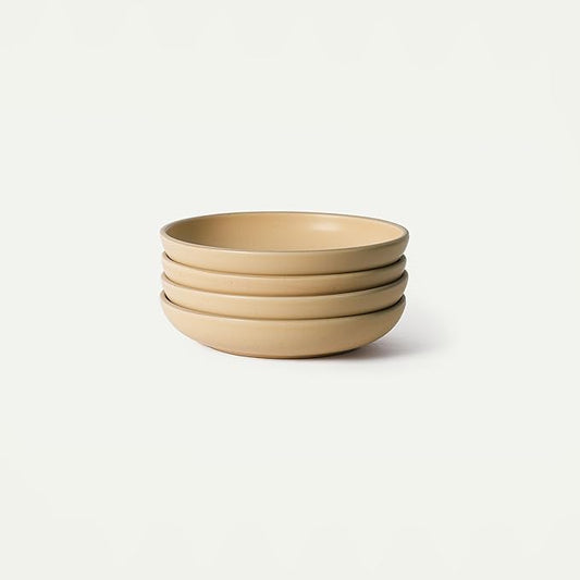 MORA Medium Dishes Set of 4, 30oz Ceramic Pottery Pasta Plate/Wide Bowls - Microwave, Oven and Dishwasher Safe - Merrigold