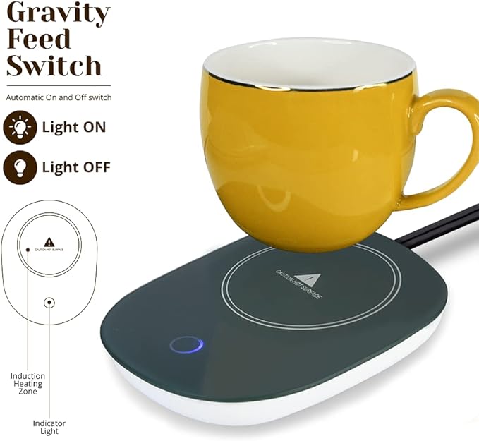 Amruta Auto On/Off Gravity Induction Coffee Mug Warmer, Warming Plate for Coffee Mugs Tea Cups, Great for Beverages Coffee, Tea, Cocoa, Milk, Water (Warmer-Green)
