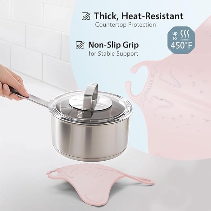 UMIRRO Cute Silicone Trivets for Hot Pots and Pans w/Pop-up Fun, Heat Resistant Mats for Quartz Countertop, Ocean Themed Pot Holder Pads for Coastal Decor, Kitchen Gifts for Beach Lovers Pink 2 Pack