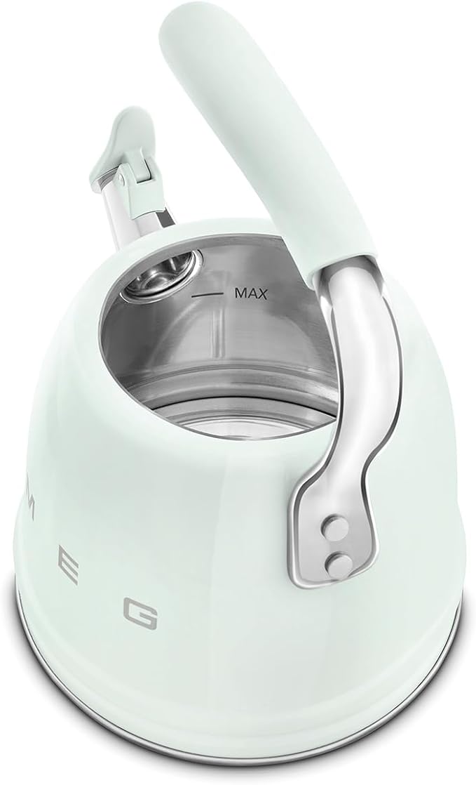 SMEG Stovetop Whistling Kettle – 50s Retro Style, 2.3 Liter (10 Cup / 2.4 Quart) Stainless Steel Tea Kettle with Iconic Design & Whistle – Premium Kitchen Statement Piece-Pastel Green