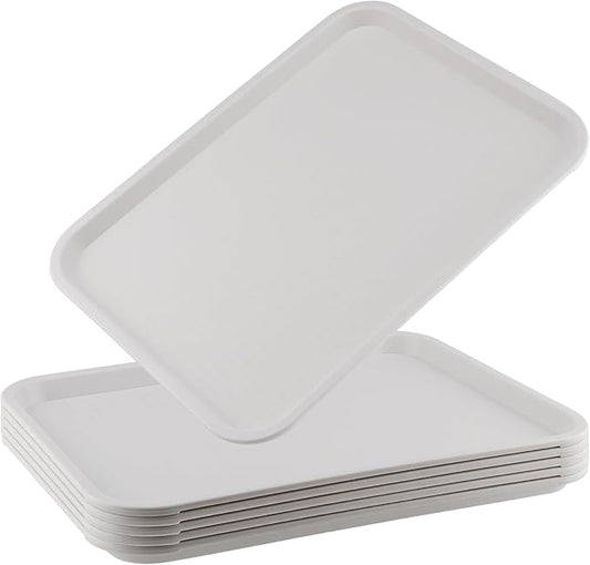 ZOENHOU 6 Pack 16 x 12 Inch Plastic Fast Food Tray, Rectangular Plastic Cafeteria Trays Food Serving Trays, Large Lunch Tray for Serving Home Restaurant Dinning Room Organization, White