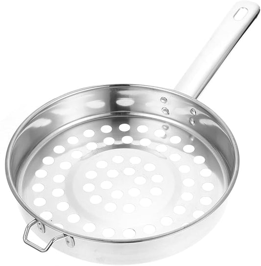 UPKOCH Stainless Steel Large Hole Colander Strainer Spoon with Handle 14.56 Inch Flat Bottom Mesh Kitchen Gadget for Cooking Pasta Vegetables and Hot Pot