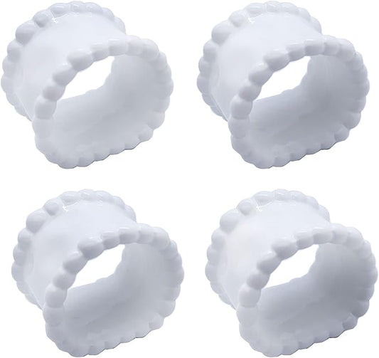 Porcelain Napkin Rings Beaded Napkin Rings for Valentine's Day, Pack 4 Bead Side Serviette Ring Buckles Round Cloth Napkin Bands for Dinner Parties, Weddings Receptions, Family Gatherings