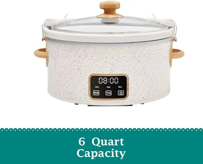 Pioneer Woman 6-Quart Programmable Digital Slow Cooker with Locking Lid – Portable Design & Dishwasher Safe (Linen White)