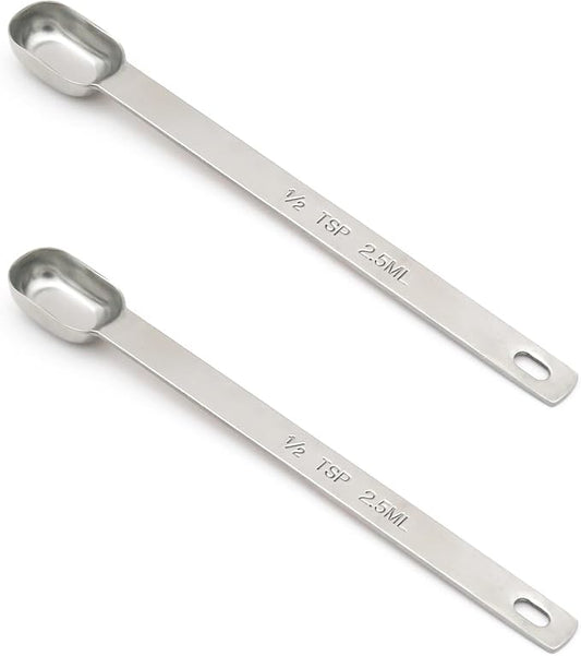 2PCS 1/2tsp (1/6tbsp, 2.5ml) Single Measuring Spoon, Stainless Steel Long Handle Individual Teaspoons Only