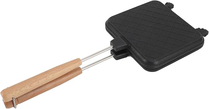 Topyond Double Sided Frying Pan Aluminum Sandwich Maker with Solid Wood Handle,Non Stick Stovetop Sandwich Press for Gas and Induction Stoves,Panini Grill for Grilled Cheese