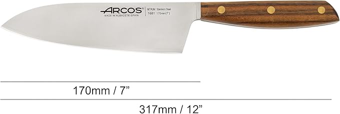 Arcos Deba Knife 7 Inch Stainless Steel. Japanese Kitchen Knife for Fish, Meat and Vegetables. Ovengkol Wood Handle 100% natural FSC and 170mm Blade. Series Nordika. Color Brown.
