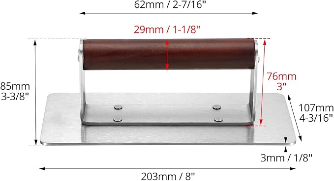 QWORK Stainless Steel Bacon Press with Heat-Resistant Wooden Handle, 9 Inch - Non-Stick, Griddle Bacon, Ham, Steak, Sandwich Press