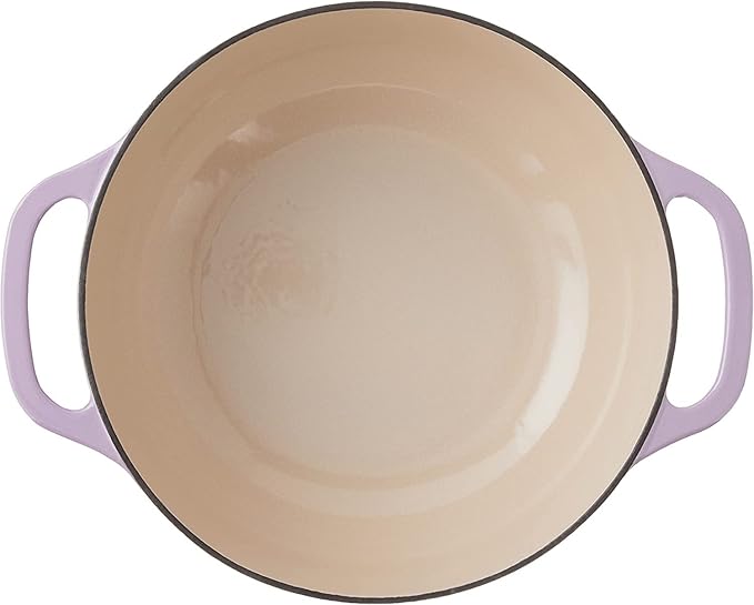 Lodge 3 Quart Enameled Cast Iron Dutch Oven with Lid – Dual Handles – Oven Safe up to 500° F or on Stovetop - Use to Marinate, Cook, Bake, Refrigerate and Serve – Lilac