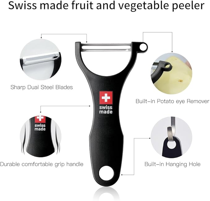 Original Swiss Made Peeler Vegetable&Fruits stainless steel blade Peeler for kitchen (BLACK-Thick skin Peeler)