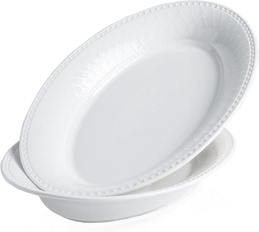 Kanwone Ceramic Large Serving Bowls, Oval Serving Platters for Entertaining, 13" Porcelain Serving Dishes for Dinner, Pasta, Salad, Turkey, Fruit, Bread, Appetizers, Microwave Safe, White, Set of 2