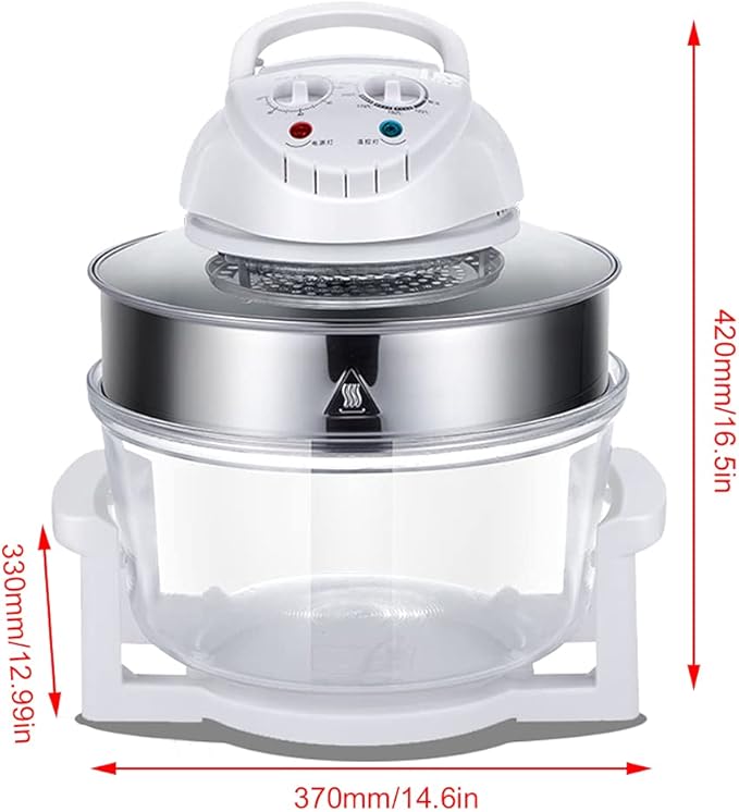 18.5qt Extra Large Air Fryer, Infrared Convection, 1200w Glass Air Fryer Halogen Oven Cooker for Quick Easy Meals for Entire Family, Airfryer Oven for Healthier Crispy Foods, White Clear