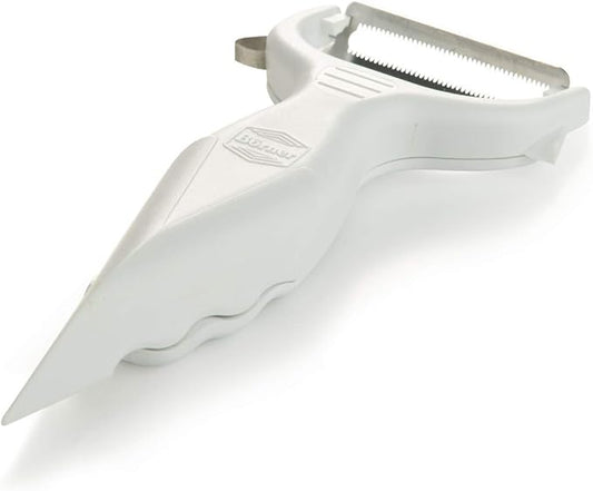 Börner Vegetable Peeler (6-in-1) • Garnishing Peeler with Grater • Multifunctional Peeler for Fruits & Vegetables • Fruit Peeler, Universal Peeler, Potato Peeler • Color: White