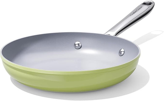 Nonstick Ceramic Frying Pan 8 inch for All Stovetops, PTFE/PFOA/PFAS Free, Even Heat Distribution Oven Safe up to 500°F, Healthy Non Toxic Skillet w/ Ergonomic Stainless Steel Handle, Olive Green