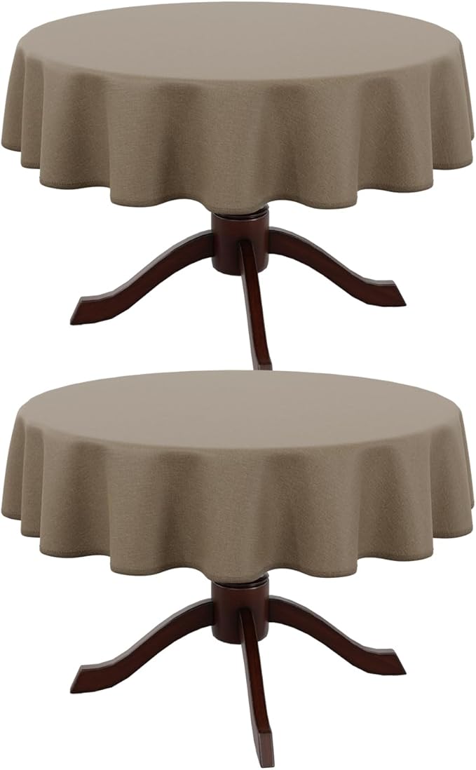 AUSSPVOCT 2 Pcs Textured Round Tablecloth 60 Inch for Dia 38’’ Tables - Waterproof Washable Wipeable Table Cloth Fabric Dining Table Cover for Birthday Party Farmhouse Outdoor Kitchen Tabletop Cover