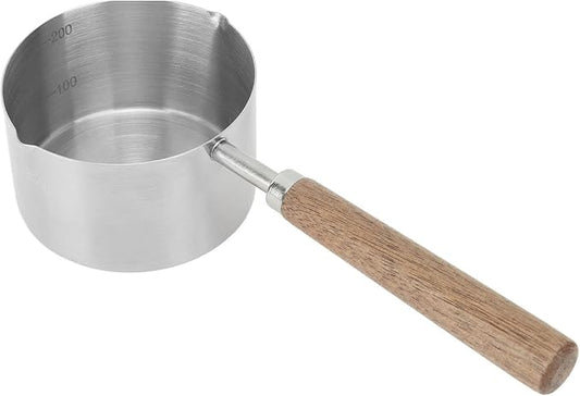 Alomejor Small Sauce Pan, 304 Stainless Steel Butter Warmer with Walnut Handle, 200ml Flat Bottom Pot for Melting Butter and Camping Cooking