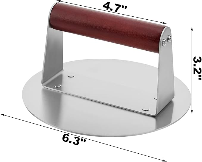 Stainless Steel Burger Press 6.3-Inch Bacon & Grill Press, Versatile for Pressing Bacon Burger Steak Dough Essential Kitchen Outdoor Grilling Tool