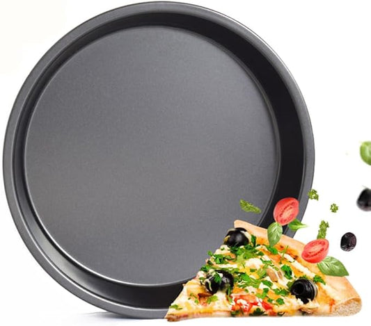 AKOAK 8" Pizza Pan, Non-Stick Pizza Pan, Round Pizza Pan for Oven, Reusable Heavy Duty Carbon Steel Pizza Pan, Black