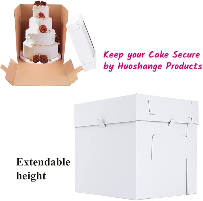 Huoshange Tall Cake Boxes for Tier Cakes,10x10x12 Inch [3Pack ] Thick Sturdy Cake Box with Window, Layer Cake Carrier,Disposable Cake Containers