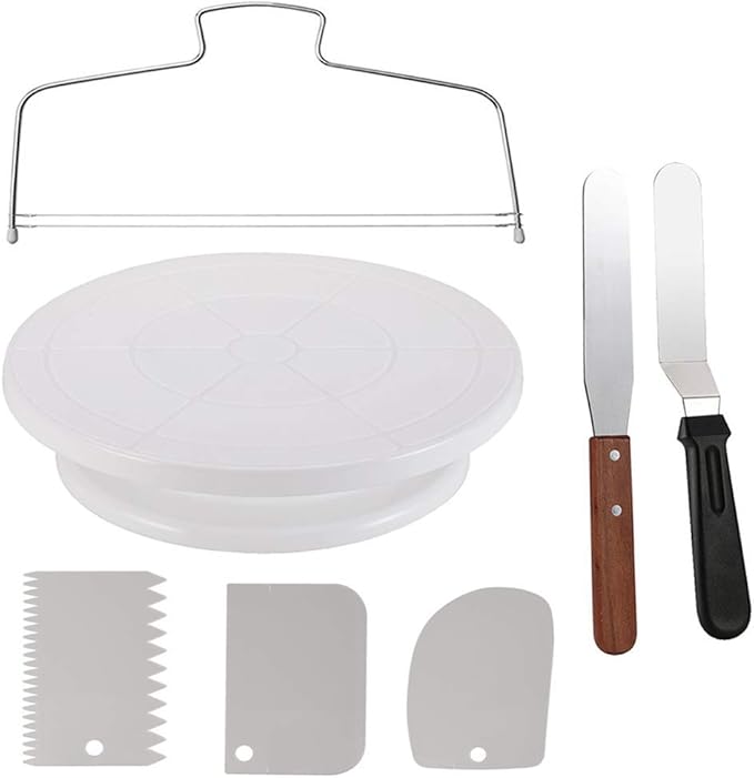 Cake Decorating Turntable,Cake Decorating Supplies with Decorating Comb/Icing Smoother(3pcs),2 Icing Spatula with Sided & Angled …