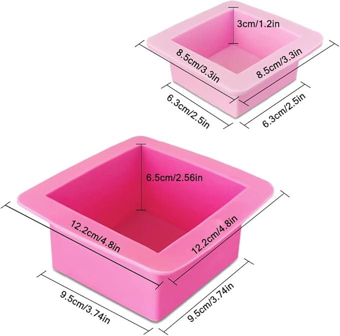 3 Pcs Non-Stick Square Baking Silicone Molds, Quick Release Bread Pan Bakeware Tray for Cheese Cake Tier Cake Handmade Toast Mold Bread Mould Soap Mold - Rose Red, Pink