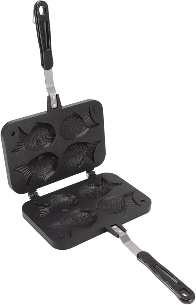 Mumusuki Stovetop Taiyaki Maker, Double Sided Non Stick Fish Shaped Pan for Japanese Desserts, Aluminum Alloy Bakeware with Anti Scald Handle (Gas Compatible)