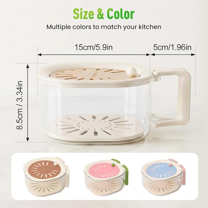 2-in-1 Draining and Preservation Basket,Multifunctional Fruit and Vegetable Washing Bowl with Handle Fruit Strainer Container and Lid for Kitchen Fridge Outdoor Picnic Camping (Blue)