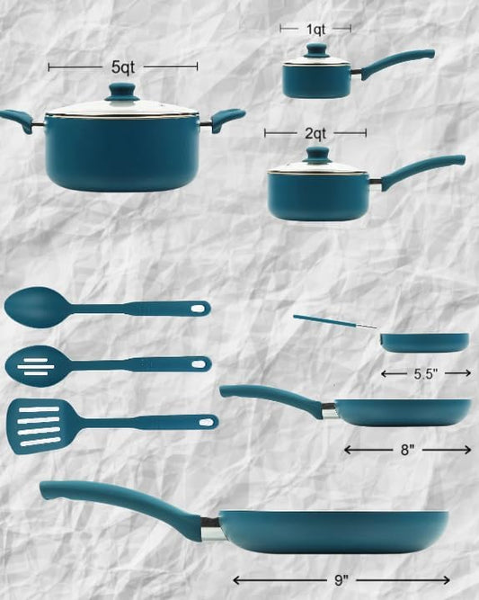12 Piece Ceramic Nonstick Aluminum Pots and Pans Cookware Set Non-stick ceramic coating Suitable for all stoves except induction cooktops.