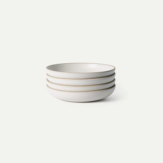 MORA Medium Dishes Set of 4, 30oz Ceramic Pottery Pasta Plate/Wide Bowls - Microwave, Oven and Dishwasher Safe - Oat