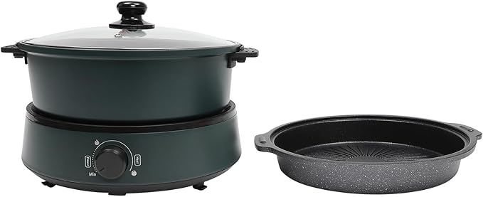 Electric Hot Pot - 4.2QT /4L Capacity, Split Non Stick Electric Skillet Pot for Cooking Burner with Shabu Shabu Pot and Grill Pan, Green