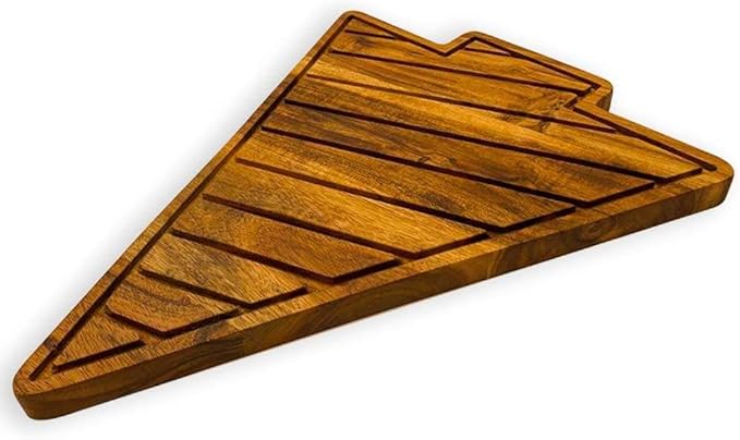 Treen Art Wooden Christmas Cutting Board for Kitchen Decor, 12.5"L x 10"W Tree Shaped Acacia Wood Chopping Board with Handle & Slicey Grooves, Serving Charcuterie Platter