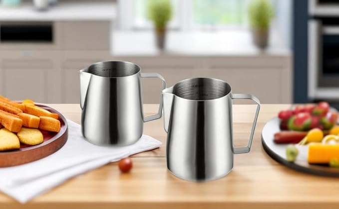 Miuly Milk Frothing Jug Small, 14oz/420ml Milk Frother Cup 304 Stainless Steel Steaming Pitcher With Internal Scale, Espresso Accessories, Frother Pitcher For Espresso Machine Cappuccino Latte Art