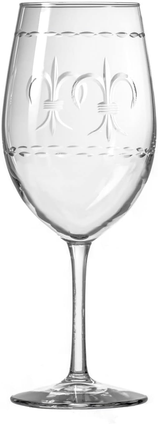 Rolf Glass Fleur De Lis All Purpose Wine Glass 18 Ounce | Set of 4 Large Wine Glasses | Lead-Free Crystal Glass | Engraved Large Wine Glasses | Made in the USA