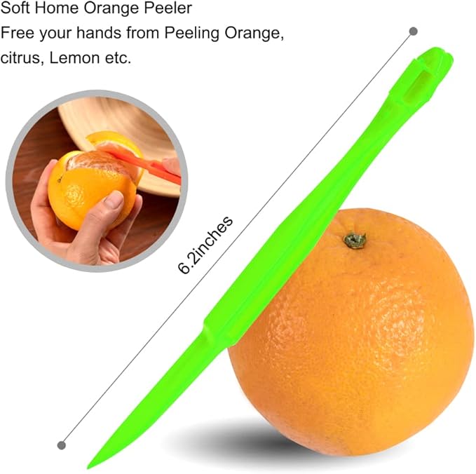 Premium Plastic Orange Peeler Lemon Citrus Peel Cutter Vegetable Slicer Fruit Tools (Long Handle Type Orange 2 Pack;Mouse Type random color 1 Pack）