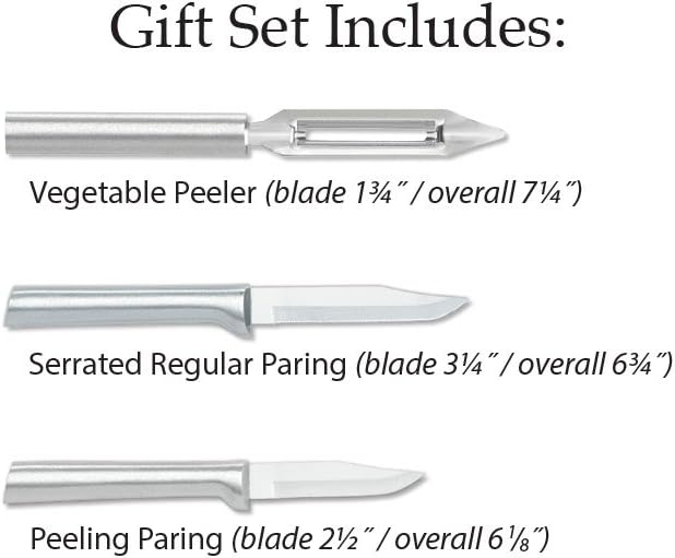 Rada Cutlery 3-Piece Kitchen Basics Knife Gift Set (S56), Stainless Steel Hollow Ground Blades, Made in USA, Silver Handles