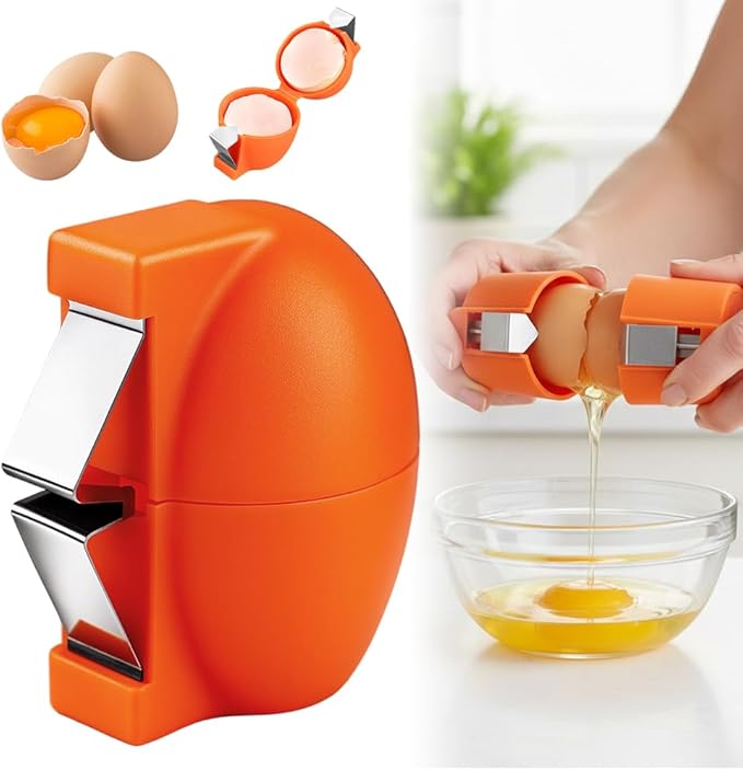 Egg Shell Opener, Upgrade Stainless Steel Eggs Cutter Eggs Cracker Tool, Eggs Separator Tools for Raw and Hard Boiled Eggs Peeler Shell Remover Kitchen Gadgets (Orange)