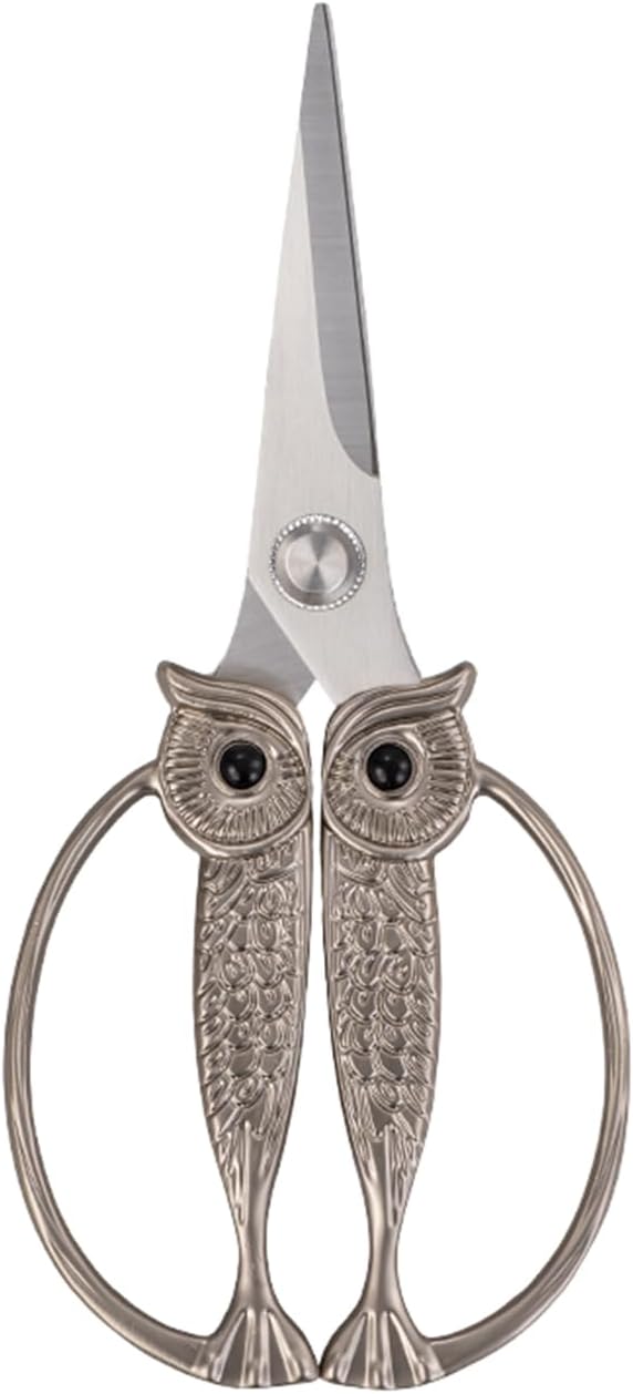 WARMHEART Owl Kitchen Scissors All Purpose, Stainless Steel Heavy Duty Sharp Shears for Meat, Chicken, Fish, Poultry, Herb, Bread (Pearl, Medium)