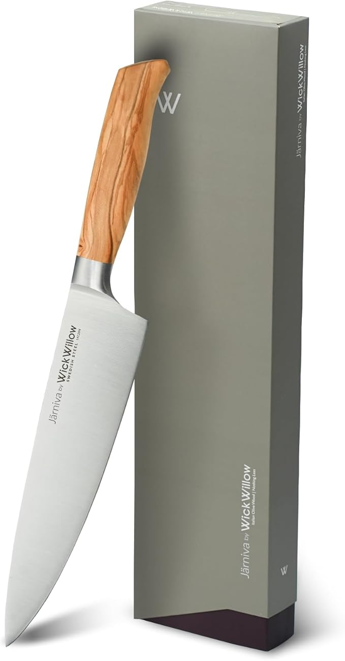 8 Inch Chef Knife – Razor Sharp Swedish Steel Kitchen Knife with Italian Olive Wood Handle – Premium Cutting Knife for Meat, Vegetables & Prep – Gift for Home Cooks & Chefs