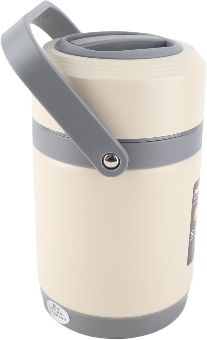 Thermal Cooker Pot, Stainless Steel Mini Portable Constant Temperature Heat Preservation Lifting Pot for Travel Camping Home Office Use (Beige)
