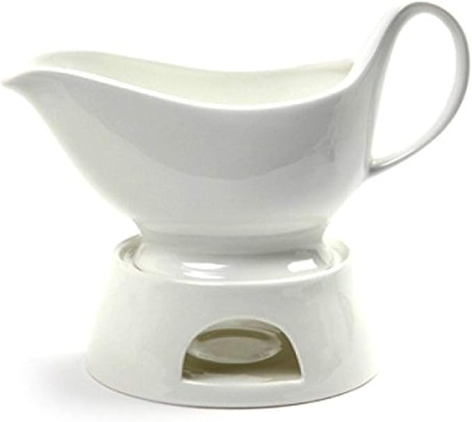 Norpro Porcelain Gravy Sauce Boat with Stand and Candle