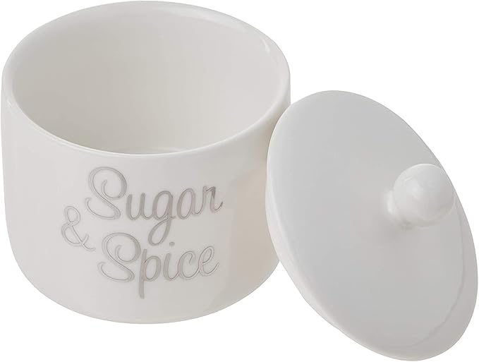 Kate Aspen Ceramic Sugar Bowl, Spice and Everything Nice, White