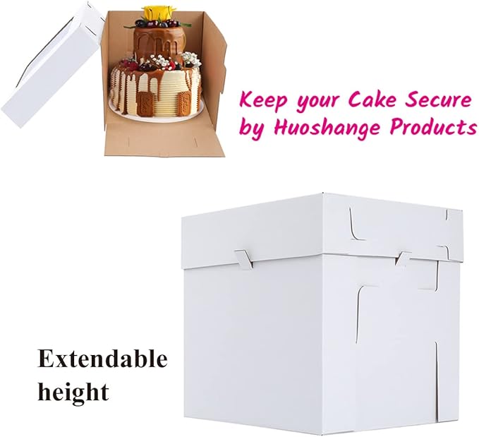 Huoshange Tall Cake Boxes for Tier Cakes,8x8x8 Inch [12Pack ] Thick Sturdy Cake Box with Window, White Cake Carrier,Disposable Cake Containers