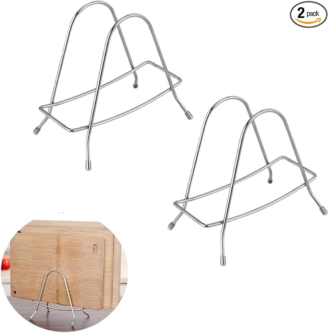 2 Pack Cutting Board Rack Stainless Steel Wire Type Cutting Board Holder Stand Organizer Storage for Wooden Cutting Boards Bamboo Chopping Board Pot Cover Pan Lid Countertop Kitchen