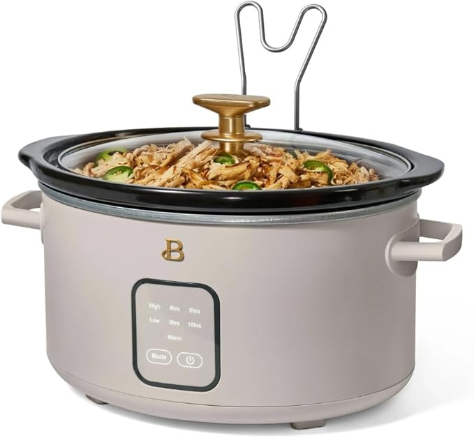 Beautiful 4-Quart Slow Cooker with Touch-Activated Display, Programmable Digital Controls, Removable Non-Stick Pot, Keep Warm Function (Porcini Taupe)