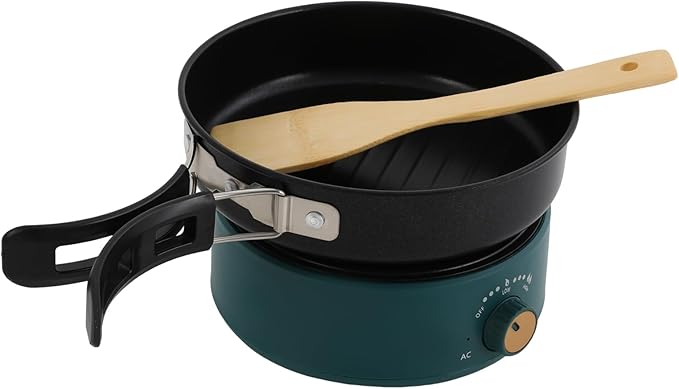500W 0.42 Gal Portable Electric Hot Pot with Foldable Handles, Multi-function Non-stick Mini Cooker for Ramen Soup Pasta Steak, Power Adjustment & 110V Personal Travel Hot Pot Cooker (Green)