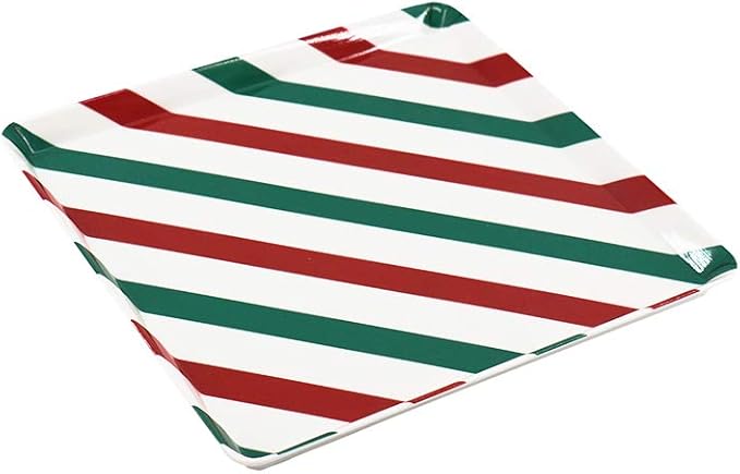 GWPP 10.5" x 10.5" x 3/4" Melamine Plastic Breakfast Serving Tray, Set of 3. for Restaurant Indoor or outdor Picnic Camping. (Red and Green Lines)