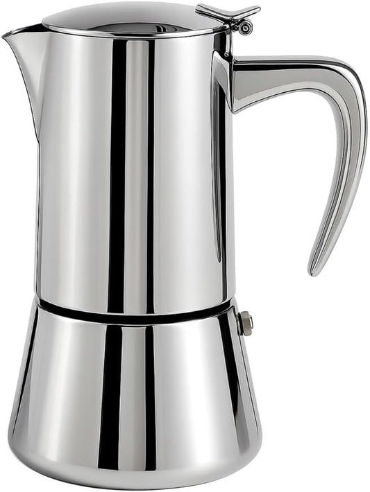 Natier Stainless Steel Stovetop Espresso Maker – Italian Moka Pot, Induction Compatible Espresso Coffee Maker with Safety Valve (6 Cups)