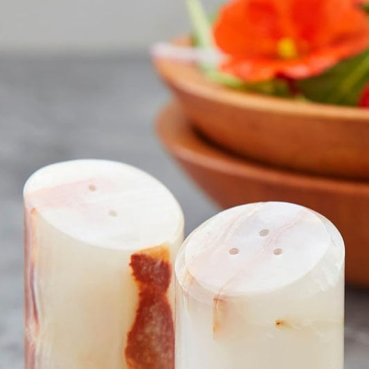 Pink Green Onyx Marble Stone Salt Pepper Shakers